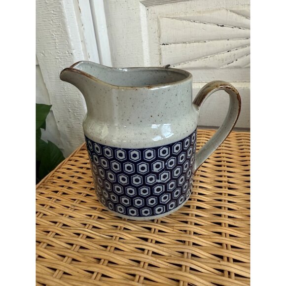 Vintage MCM Midcentury Stoneware Gray and Blue Water Pitcher - Picture 4 of 8